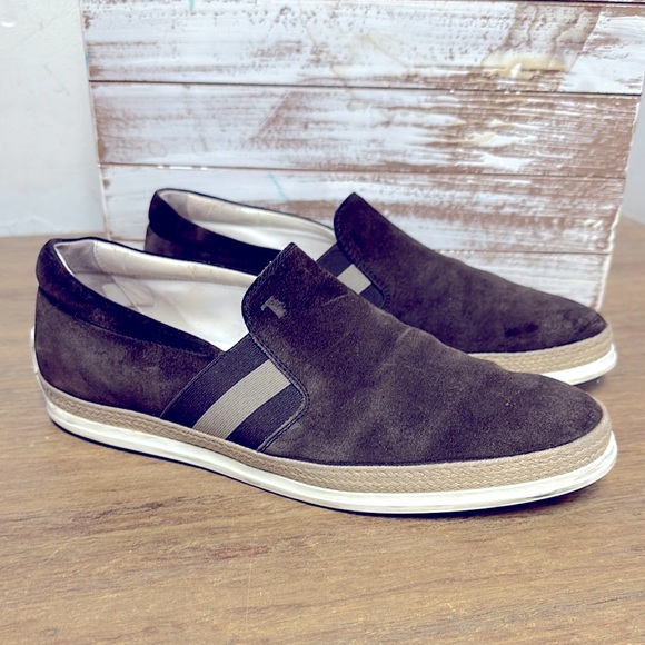 Tod's Other - Tod's Brown Suede Slip-On Loafers with Webbed Stripes